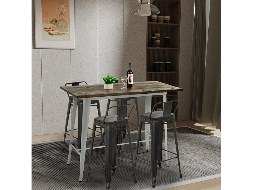 conjunto mesa alta blanca industrial 4 taburetes de bar respaldo palmyra - Wenge