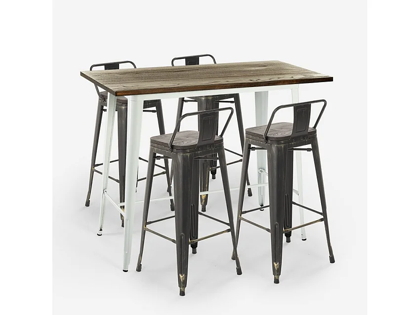 conjunto mesa alta blanca industrial 4 taburetes de bar respaldo palmyra - Wenge
