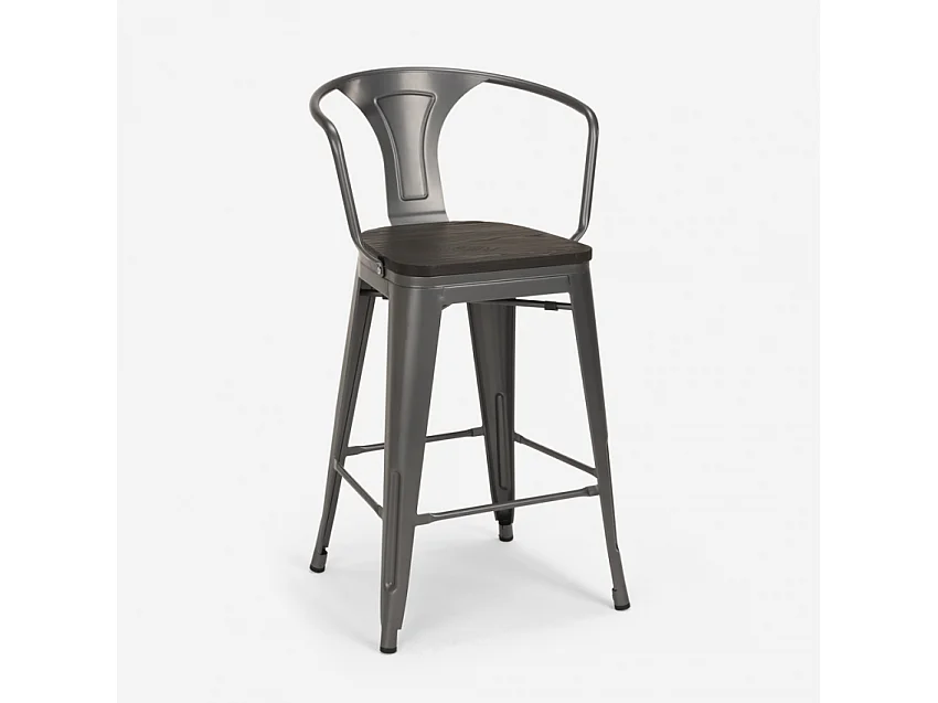 juego mesa industrial madera metal 60 x 60 cm 4 taburetes mason noix wood - Gris Oscuro