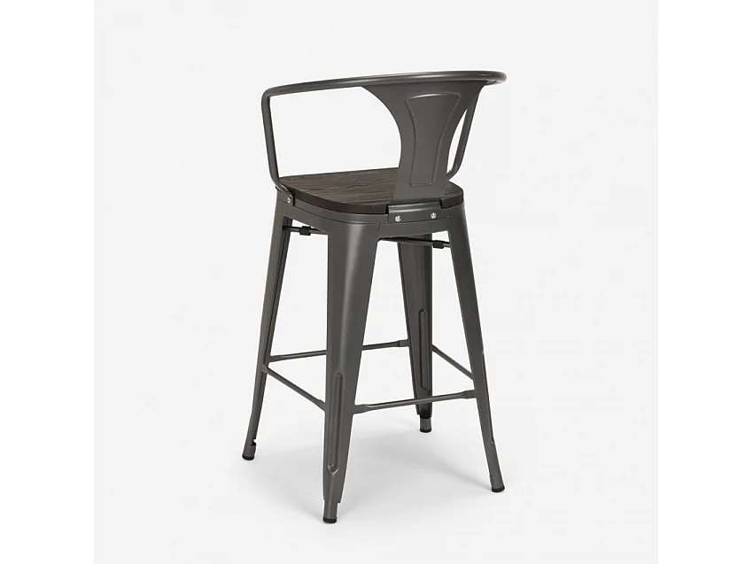 juego mesa industrial madera metal 60 x 60 cm 4 taburetes mason noix wood - Gris Oscuro