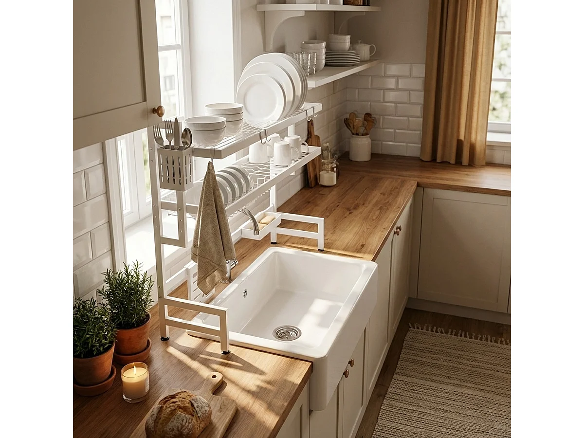 Escurridor de platos vertical de cocina negro y sobre fregadero Teket Plus - Blanco