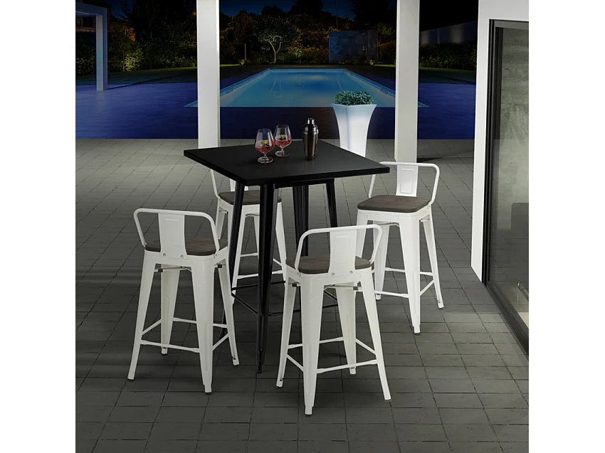 set 4 sgabelli industriale tavolino metallo nero 60x60cm buch black - Marrone