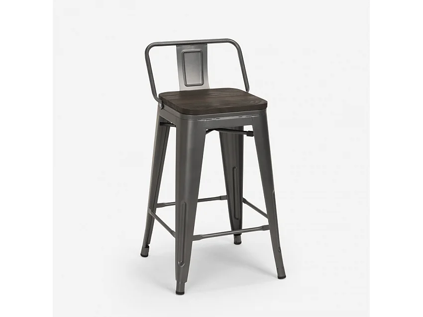 juego mesa madera metal 60 x 60 cm 4 taburetes mason noix steel top - Gris Oscuro
