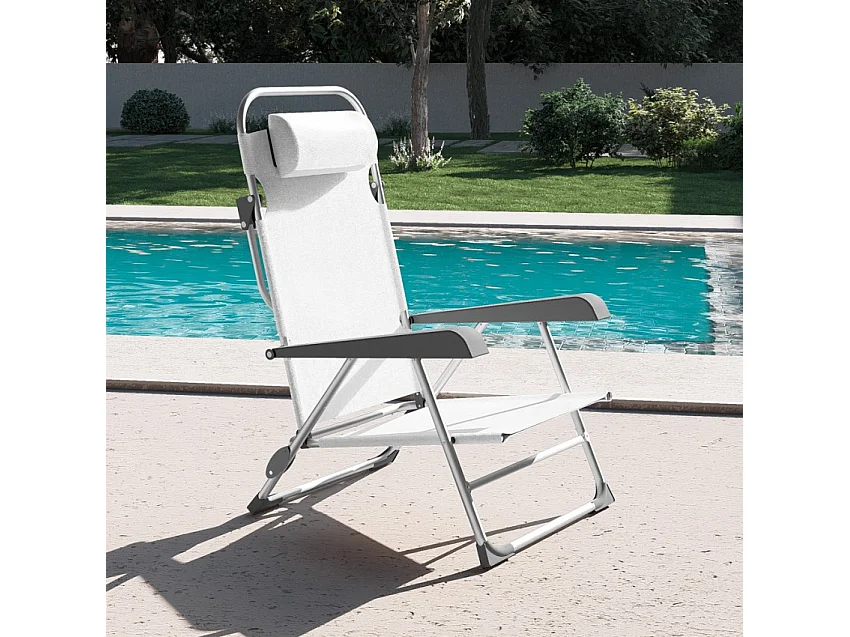 Sedia sdraio spiaggina con braccioli pieghevole Gargano - Bianco
