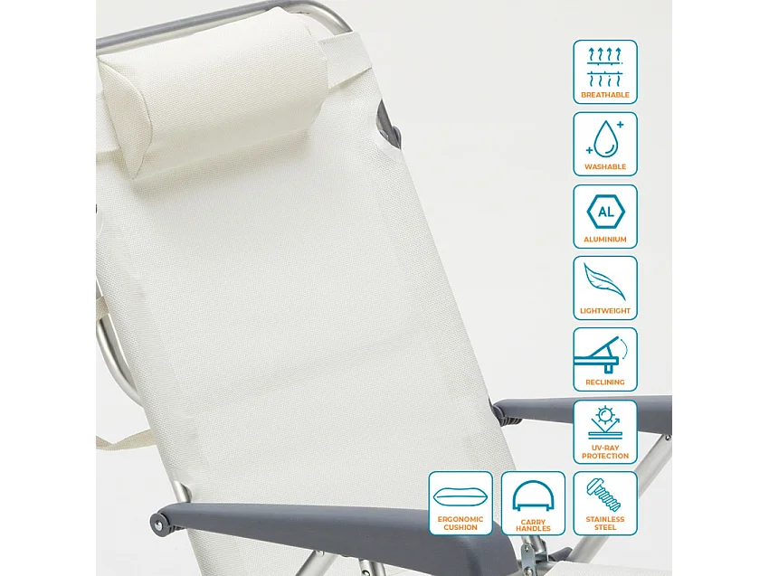 Sedia sdraio spiaggina con braccioli pieghevole Gargano - Bianco