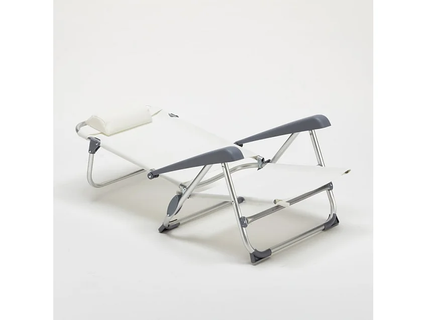 Liegestuhl Strandstuhl Klappbar mit Armlehne aus Aluminium für Strand Gargano - Weiß