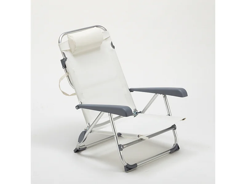 Liegestuhl Strandstuhl Klappbar mit Armlehne aus Aluminium für Strand Gargano - Weiß