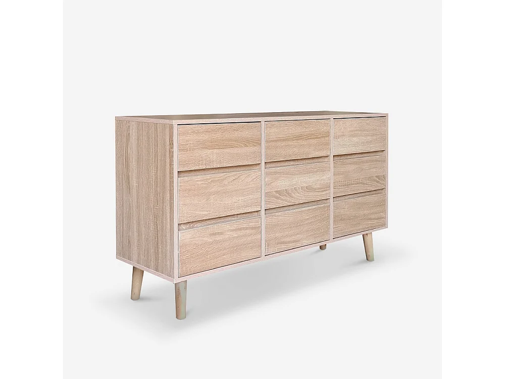 Cassettiera madia in legno per soggiorno 9 cassetti 120x40x72cm Vudan