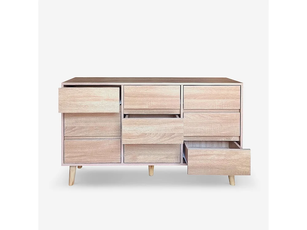 Cassettiera madia in legno per soggiorno 9 cassetti 120x40x72cm Vudan
