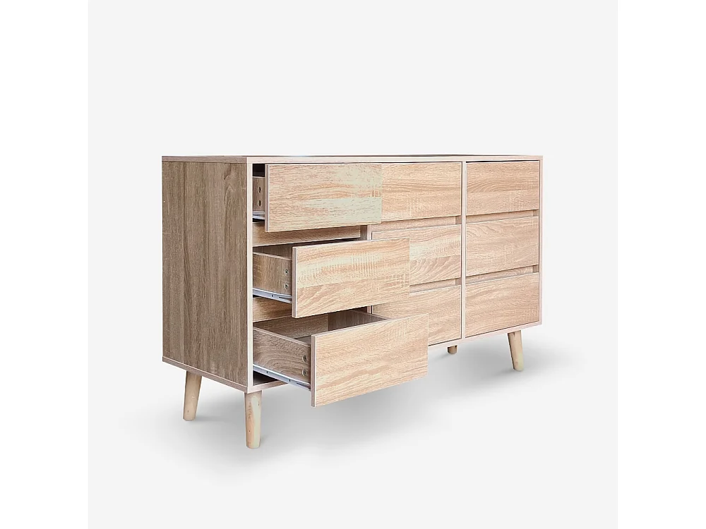 Commode en bois salon chambre 9 tiroirs 120x40x72cm Vudan