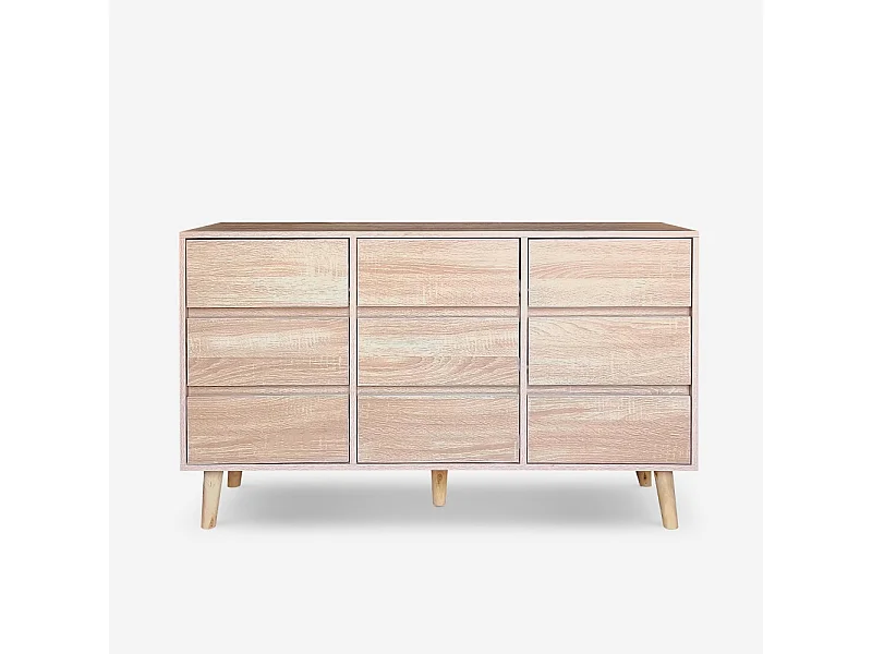 Commode en bois salon chambre 9 tiroirs 120x40x72cm Vudan