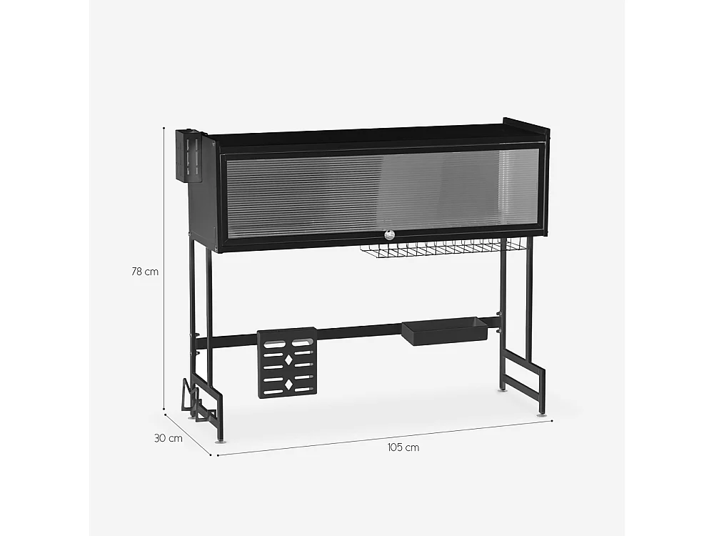 Escurridor de platos vertical sobre Fregadero para cocina negro 105x30x78cm Sover Plus