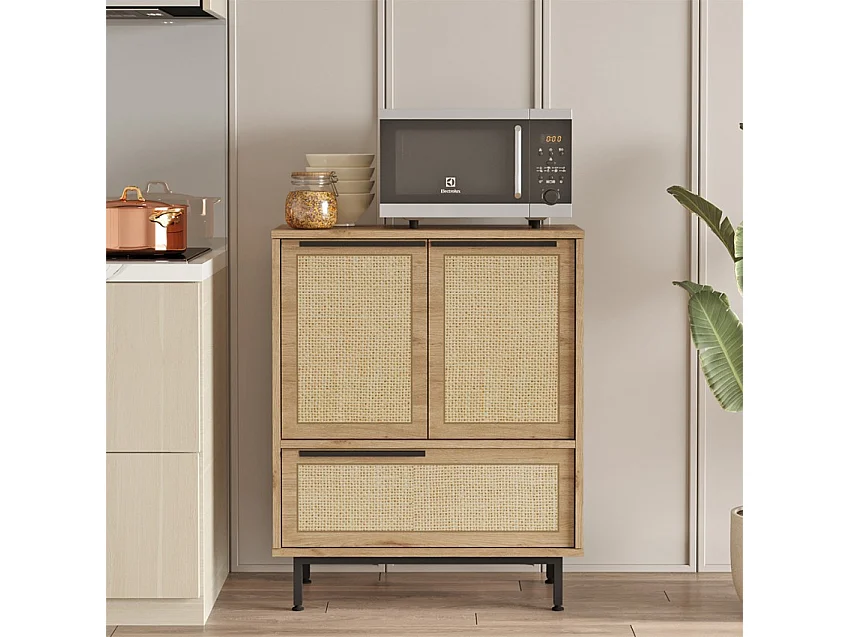 Mehrzweckschrank Küchenschrank 3 Türen Holz 75x36x90cm Thaon - Beige Jute