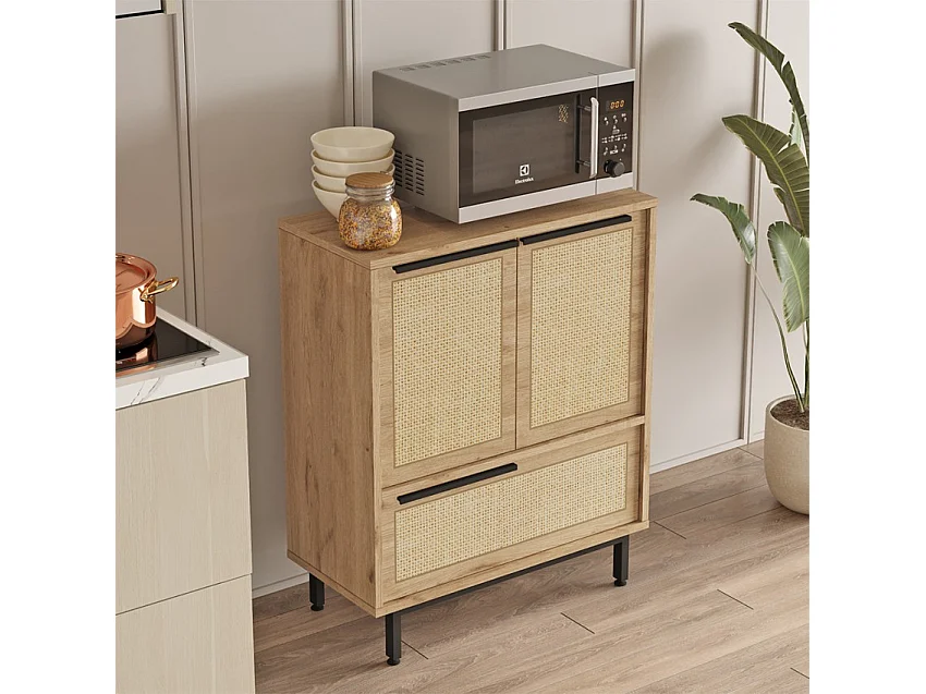 Mehrzweckschrank Küchenschrank 3 Türen Holz 75x36x90cm Thaon - Beige Jute