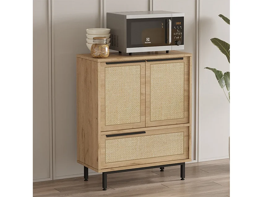 Mehrzweckschrank Küchenschrank 3 Türen Holz 75x36x90cm Thaon - Beige Jute