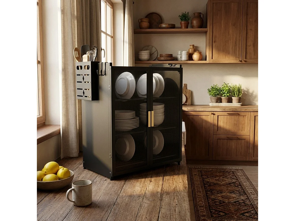 Armario despensa para la cocina con escurridor 44x28x59cm Arin Plus - Negro