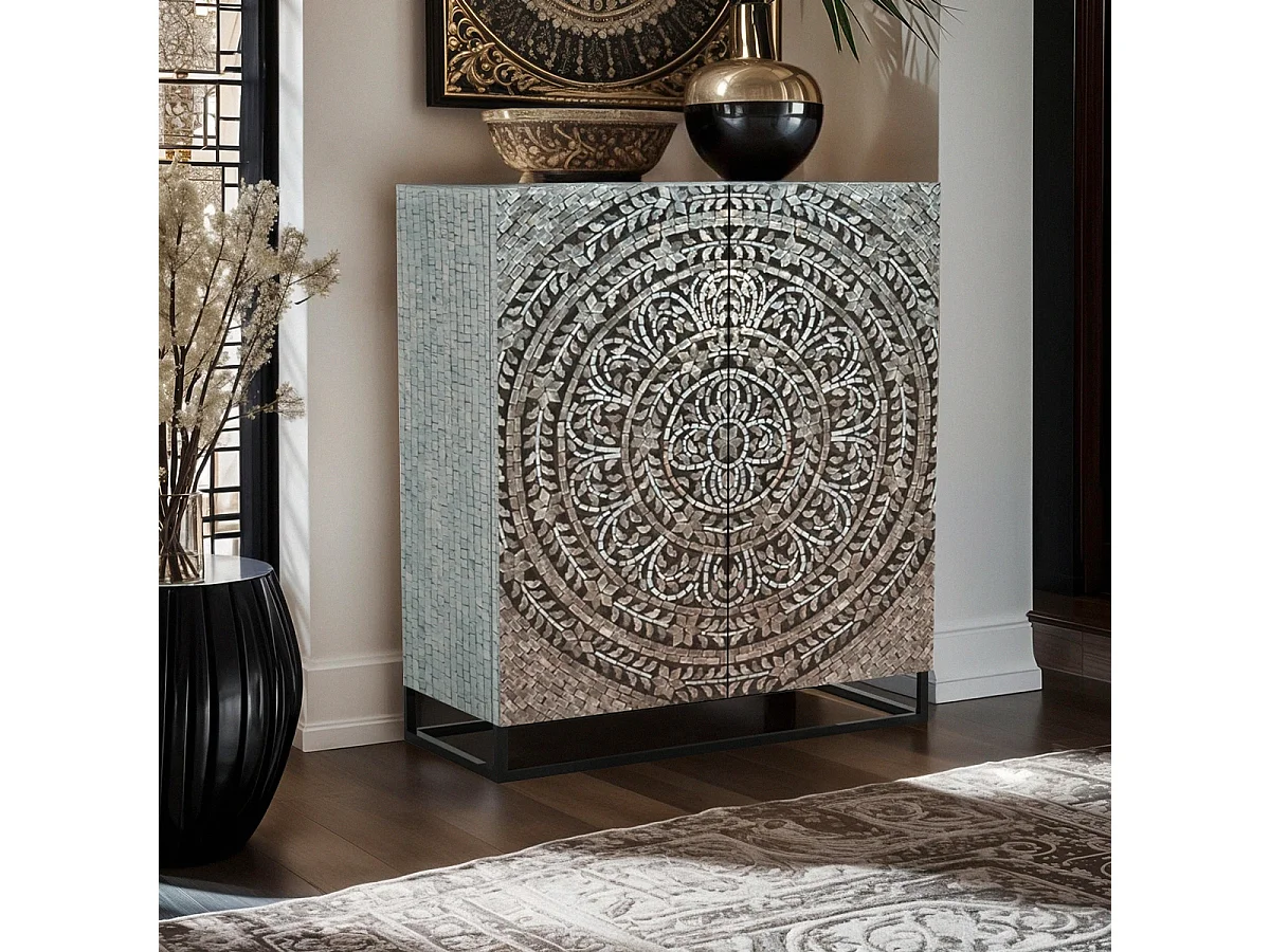 Aparador alto de salón con 2 puertas con incrustaciones de nácar Nika