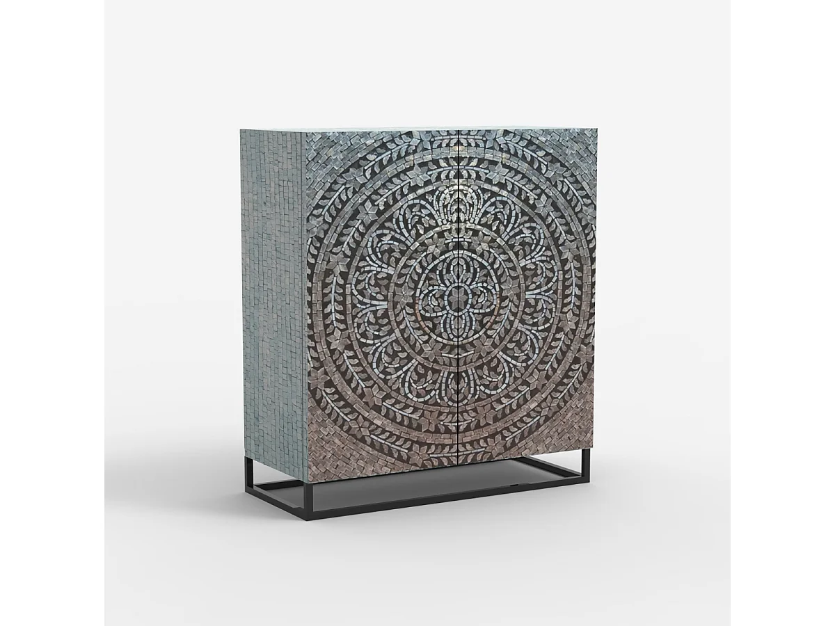 Aparador alto de salón con 2 puertas con incrustaciones de nácar Nika