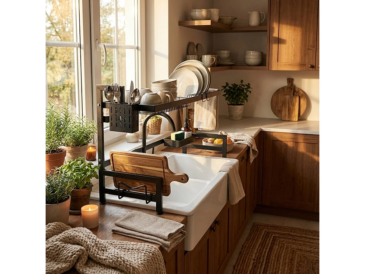 Escurridor de platos de cocina vertical sobre fregadero 105x27x56cm Nalan Plus - Negro