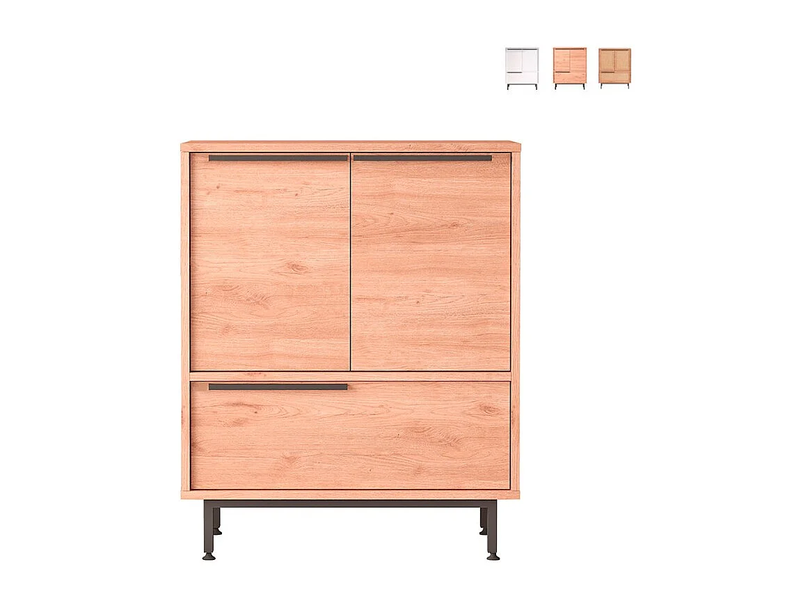 Mehrzweckschrank Küchenschrank 3 Türen Holz 75x36x90cm Thaon - Natur