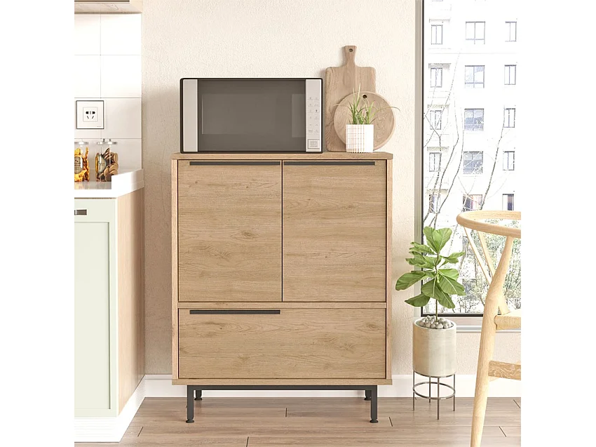 Mehrzweckschrank Küchenschrank 3 Türen Holz 75x36x90cm Thaon - Natur