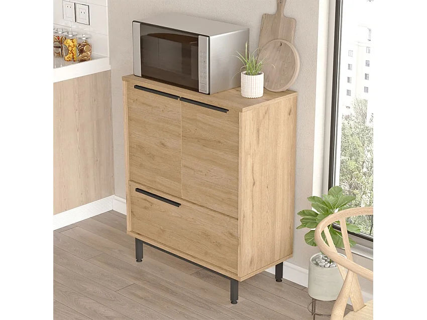 Mehrzweckschrank Küchenschrank 3 Türen Holz 75x36x90cm Thaon - Natur