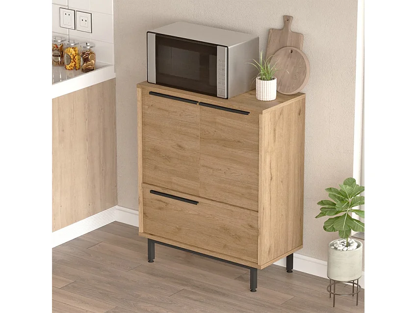 Mehrzweckschrank Küchenschrank 3 Türen Holz 75x36x90cm Thaon - Natur