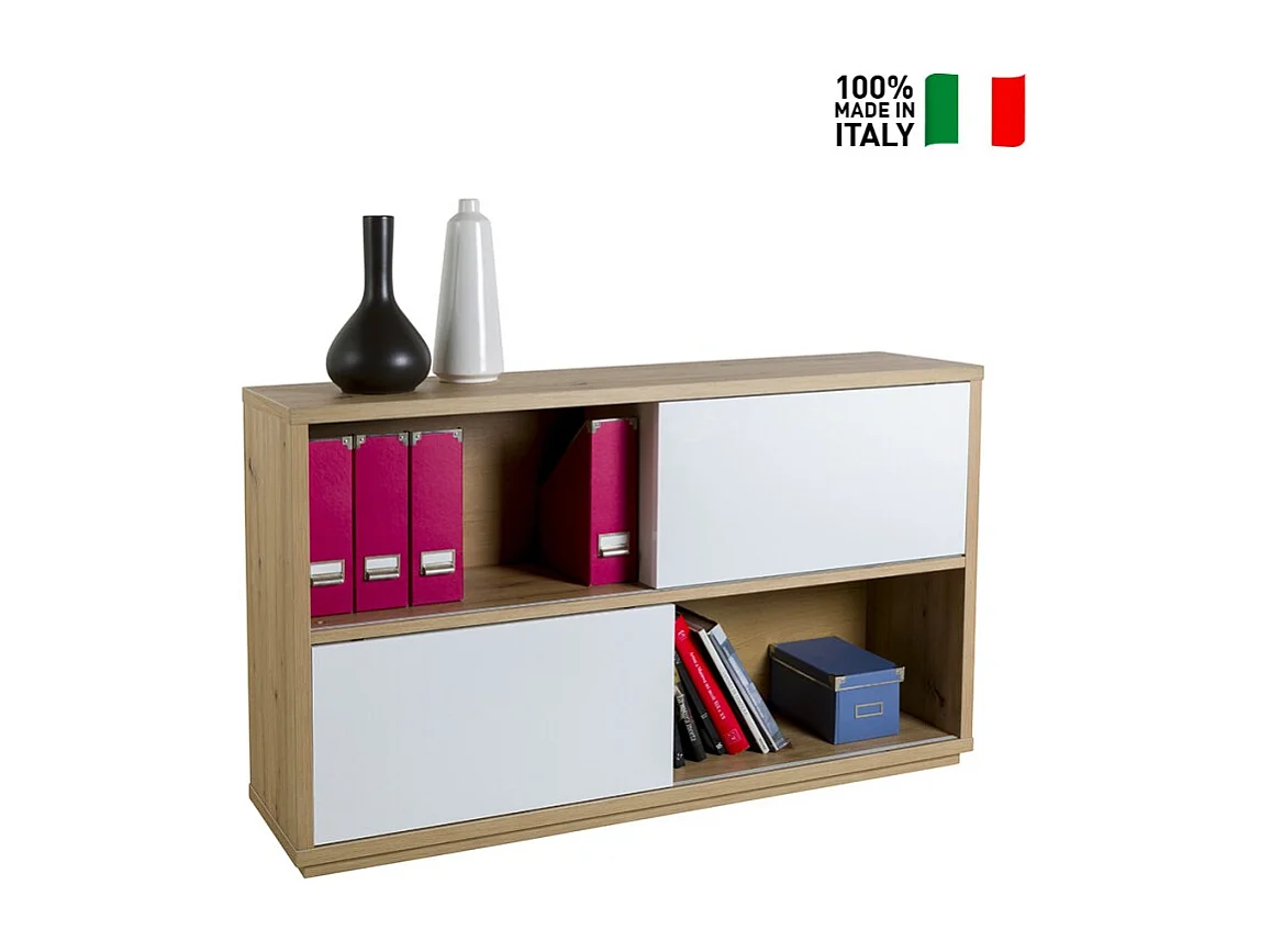 Aparador salón 2 puertas correderas roble blanco lacado Elea