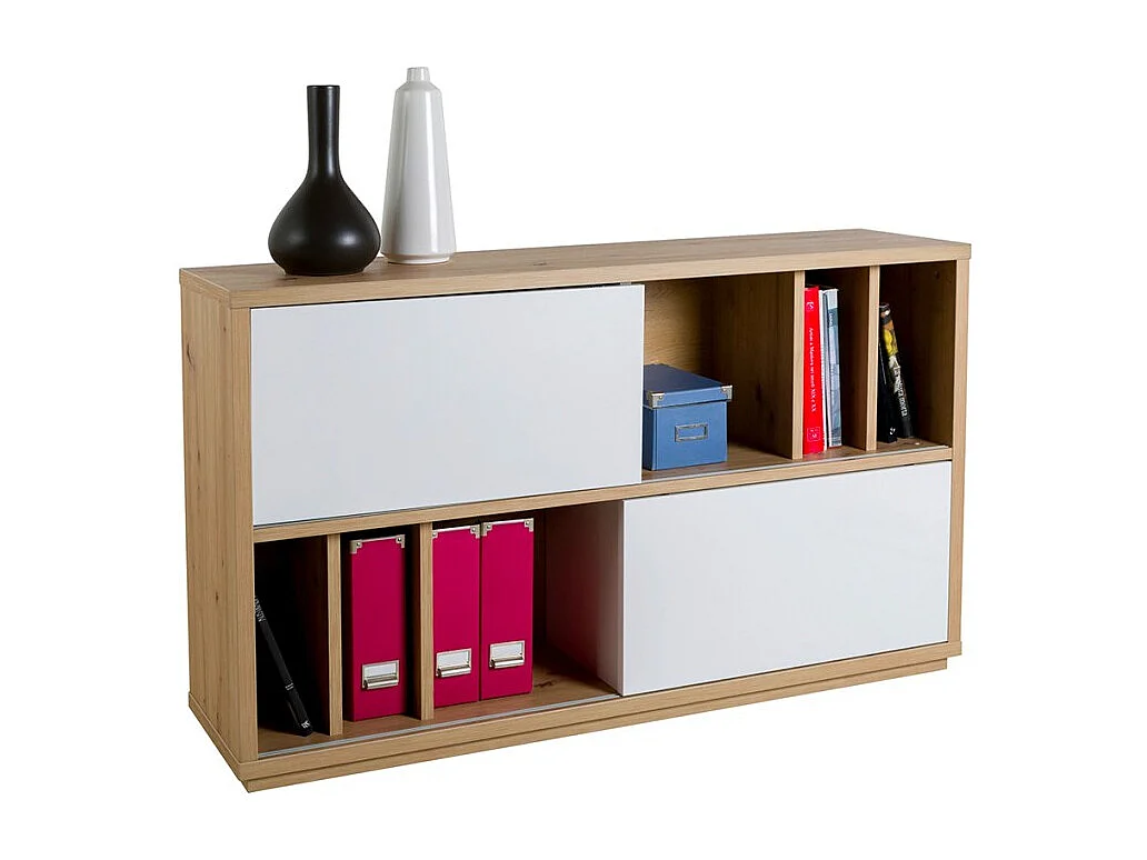 Aparador salón 2 puertas correderas roble blanco lacado Elea