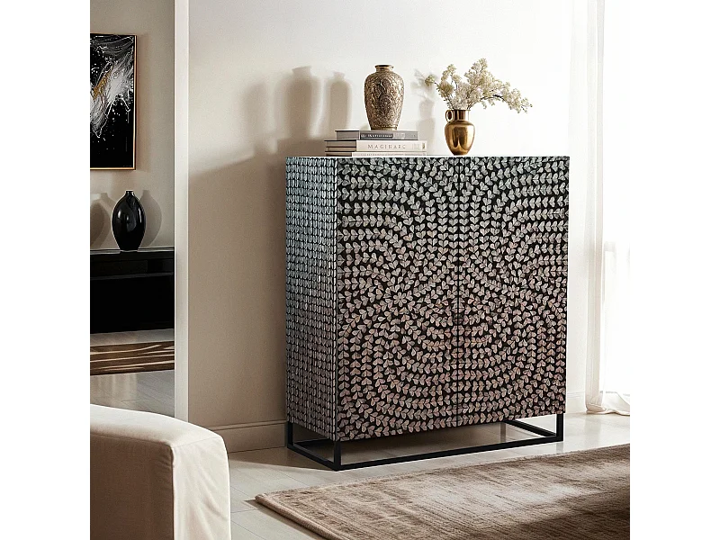 Aparador de salón con 2 puertas con incrustaciones de nácar Evan