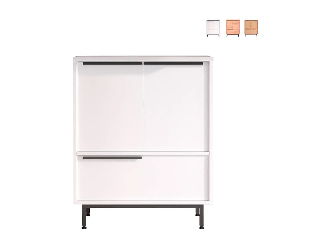 Mehrzweckschrank Küchenschrank 3 Türen Holz 75x36x90cm Thaon - Weiß