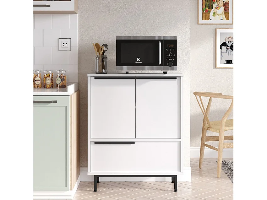 Mehrzweckschrank Küchenschrank 3 Türen Holz 75x36x90cm Thaon - Weiß