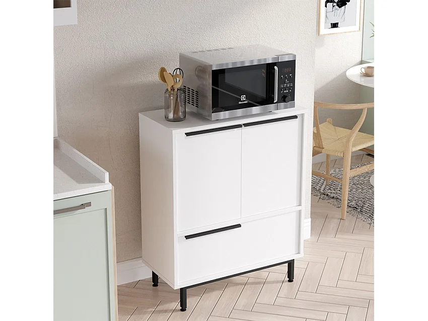 Mehrzweckschrank Küchenschrank 3 Türen Holz 75x36x90cm Thaon - Weiß