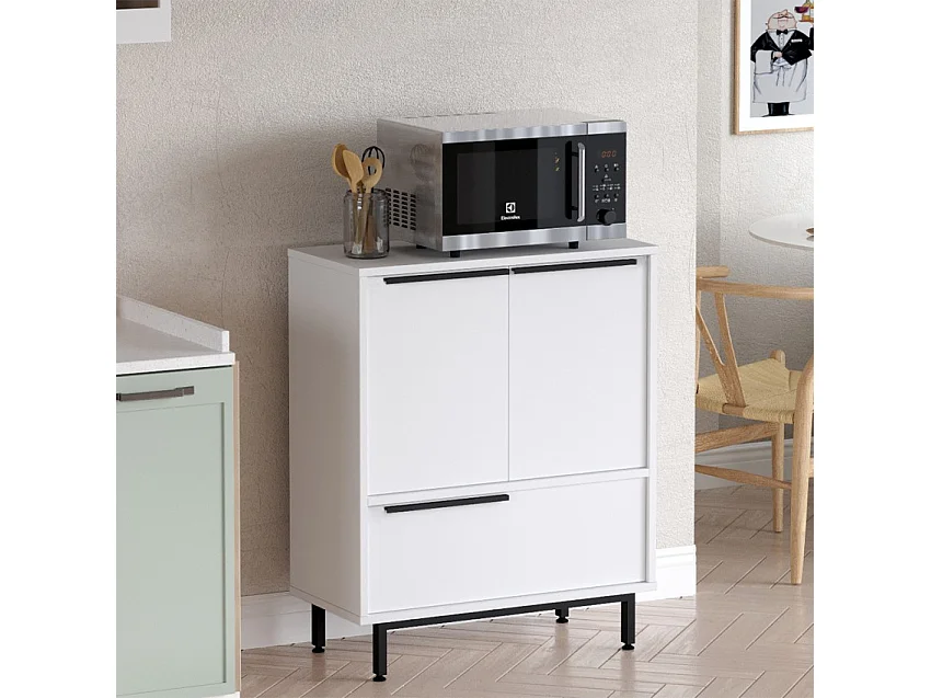 Mehrzweckschrank Küchenschrank 3 Türen Holz 75x36x90cm Thaon - Weiß