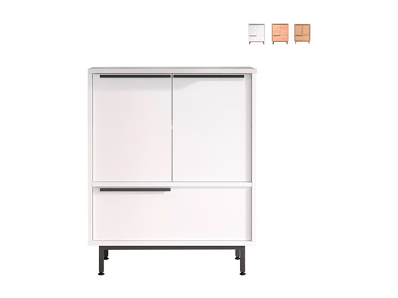 Mobile multiuso credenza cucina scarpiera 3 ante legno 75x36x90cm Thaon - Bianco