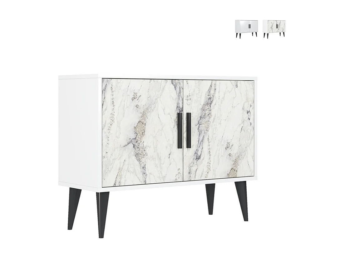 Aparador moderno para el salón blanco con 2 puertas mueble recibidor Corduiso - Efecto mármol blanco
