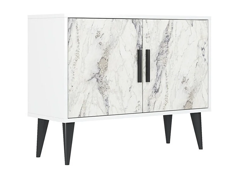 Aparador moderno para el salón blanco con 2 puertas mueble recibidor Corduiso - Efecto mármol blanco