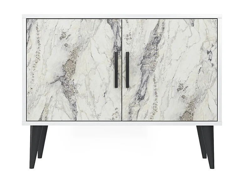 Aparador moderno para el salón blanco con 2 puertas mueble recibidor Corduiso - Efecto mármol blanco