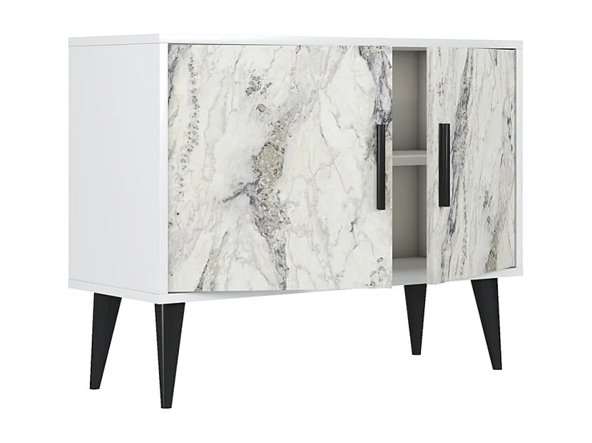 Aparador moderno para el salón blanco con 2 puertas mueble recibidor Corduiso - Efecto mármol blanco
