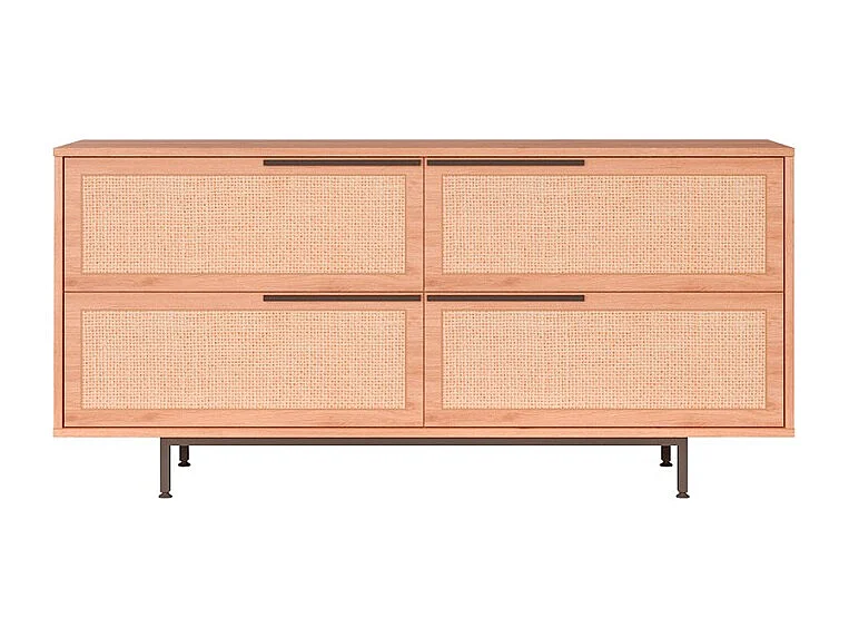 Alacena aparador para salón o cocina de madera con 4 puertas efecto ratán Dhunnan