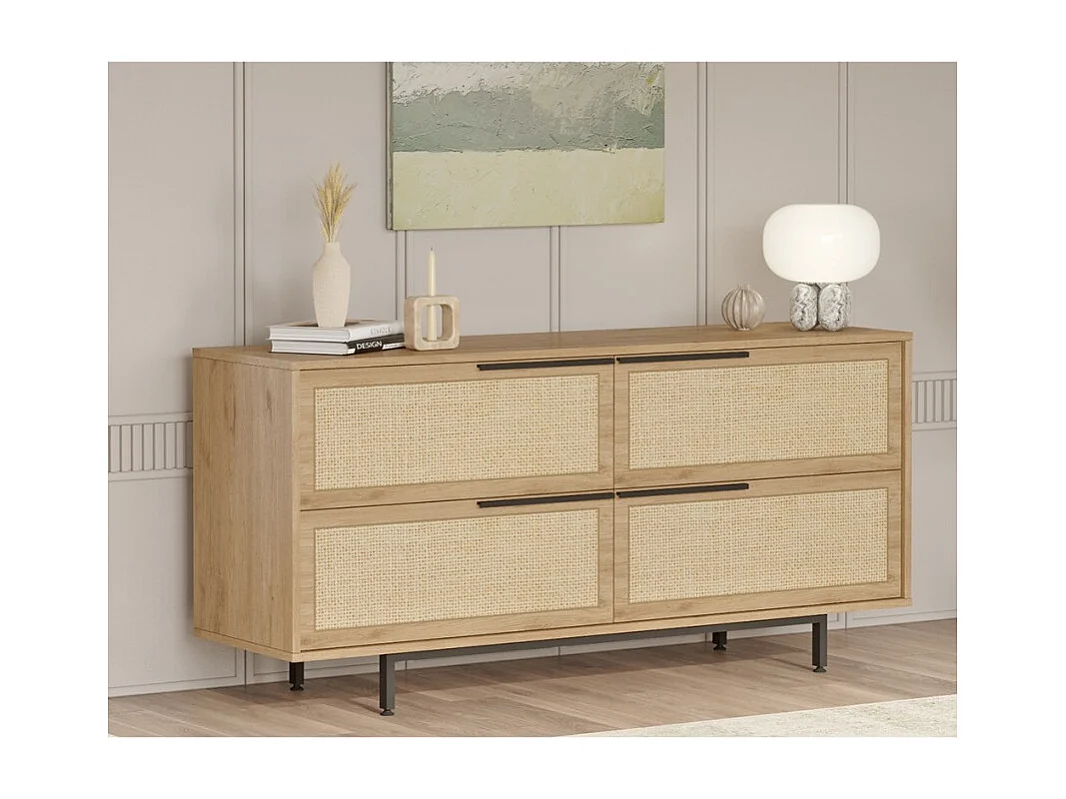 Alacena aparador para salón o cocina de madera con 4 puertas efecto ratán Dhunnan