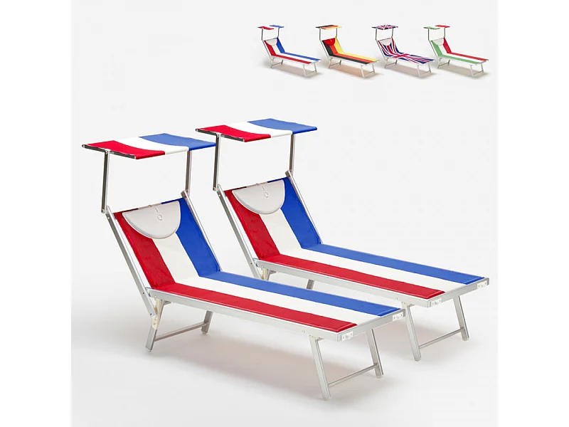 2 lettini prendisole spiaggia mare professionali in alluminio Santorini Europe - Francia