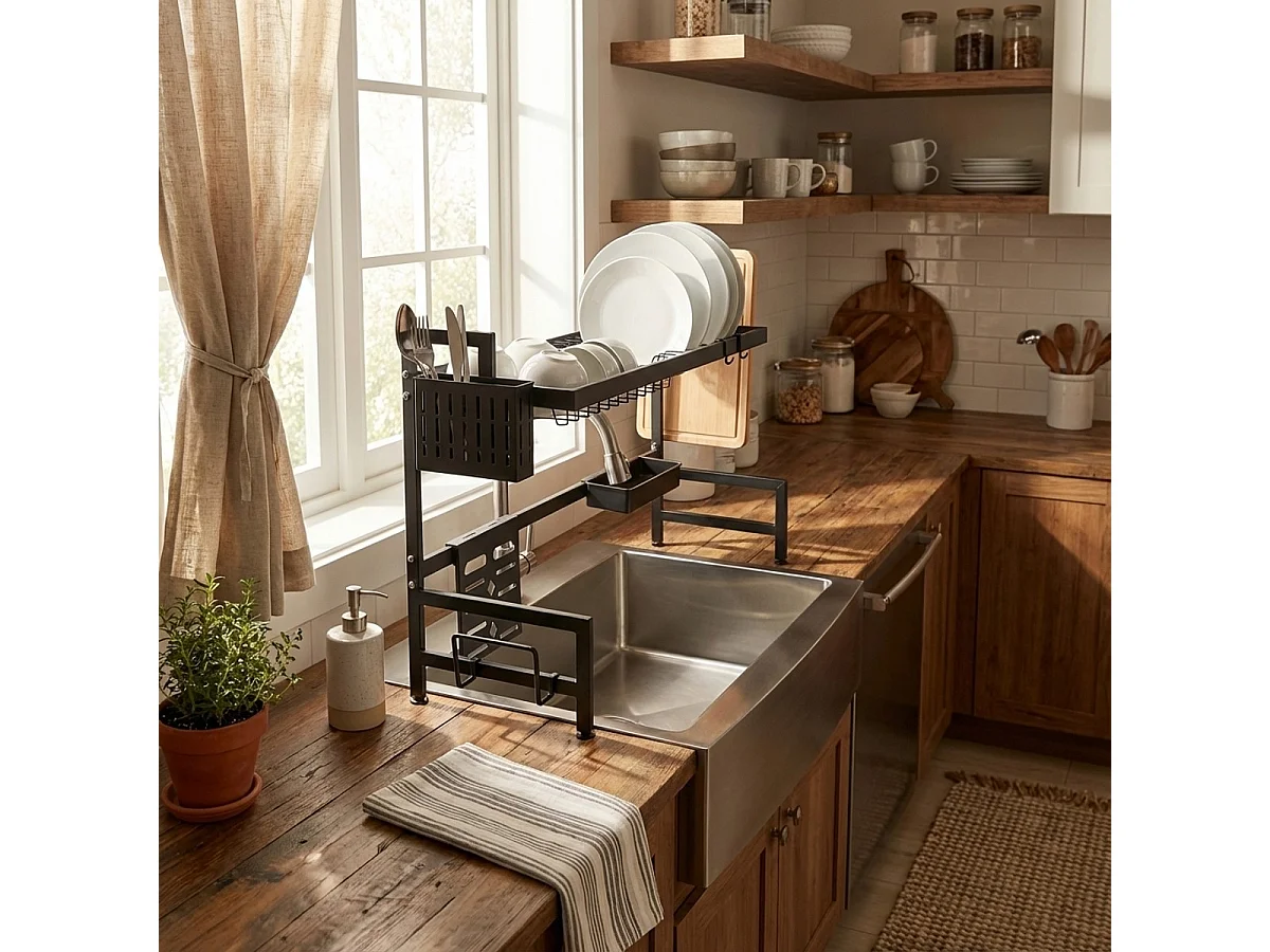 Escurridor de platos vertical de cocina para fregadero color negro y blanco Nalan - Negro