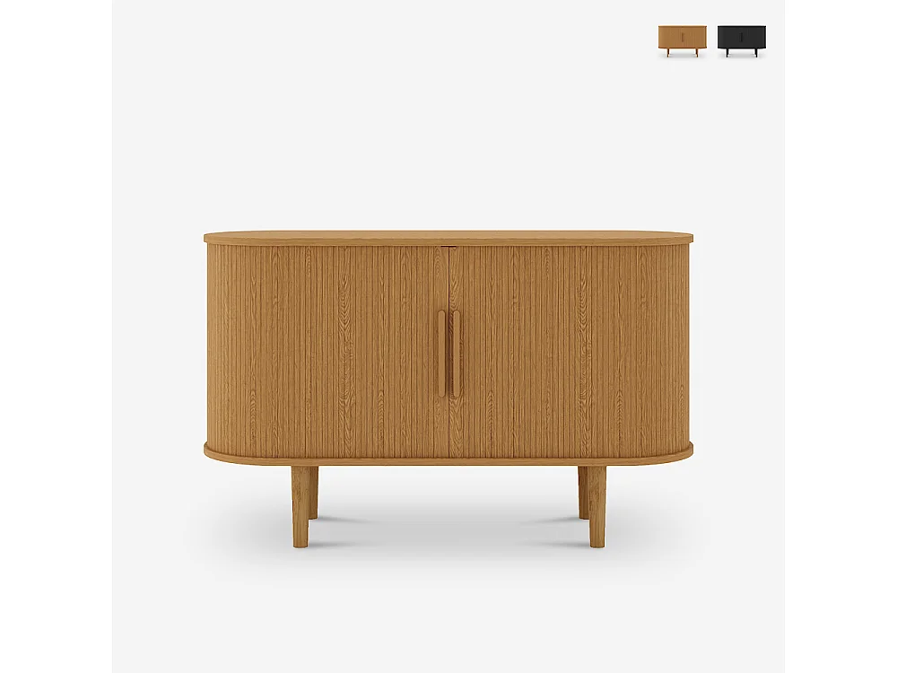 Credenza vintage con 2 ante scorrevoli in legno 120cm per soggiorno Ambis - Legno Naturale
