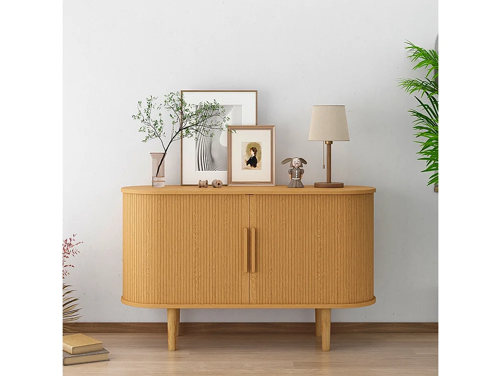 Credenza vintage con 2 ante scorrevoli in legno 120cm per soggiorno Ambis - Legno Naturale