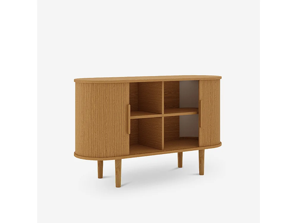 Credenza vintage con 2 ante scorrevoli in legno 120cm per soggiorno Ambis - Legno Naturale