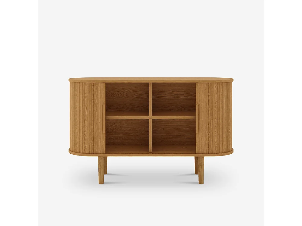 Credenza vintage con 2 ante scorrevoli in legno 120cm per soggiorno Ambis - Legno Naturale