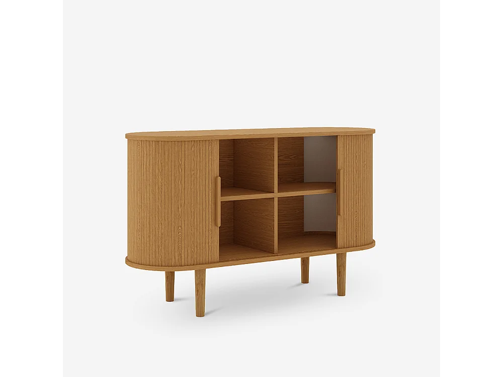 Buffet vintage 2 portes coulissantes en bois 120cm pour salon Ambis - bois neutre