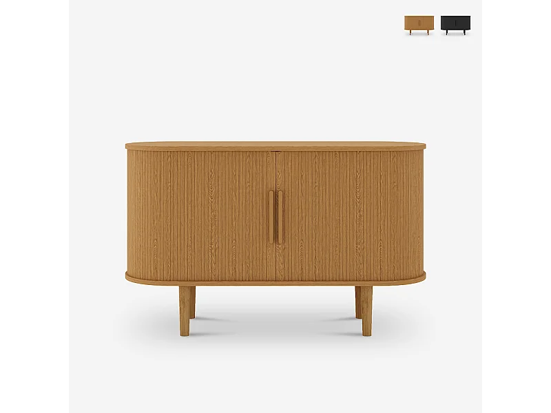Credenza vintage con 2 ante scorrevoli in legno 120cm per soggiorno Ambis - Legno Naturale