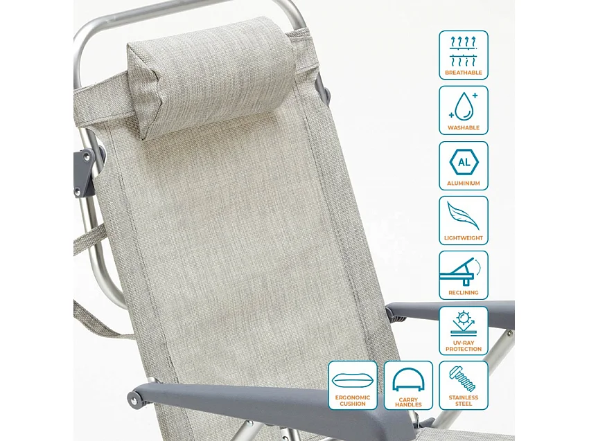 Sedia sdraio spiaggina con braccioli pieghevole Gargano - Grigio
